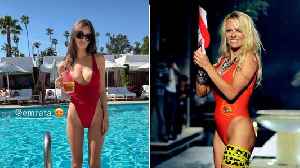 Emily Ratajkowski Sports 'Baywatch'-Inspired Red Swimsuit by the Pool in New Sizzling Snaps