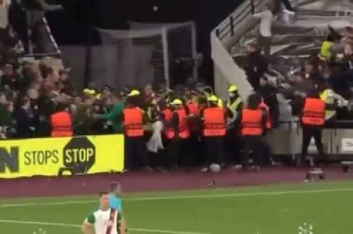 West Ham and Rapid Vienna fans launch objects at each other in heated exchanges