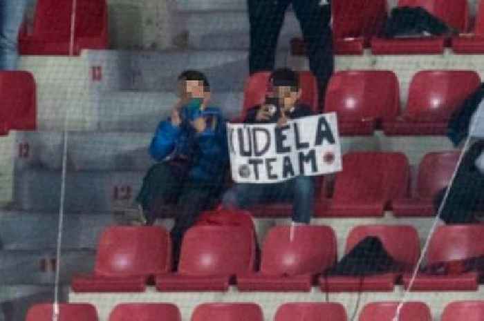 Sparta Prague kid supporter pictured with 'Kudela team' poster as Kamara abused at match