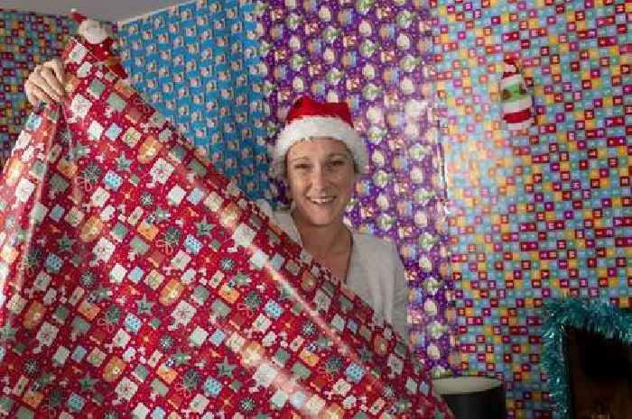 Christmas mad mum papers her entire home in festive wrapping paper every year