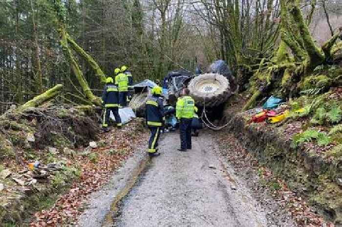 Devon Air Ambulance called after dramatic tractor crash in narrow country lane