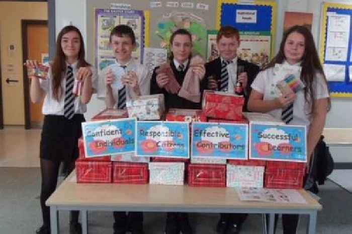 Pupils from two Lanarkshire schools join forces to support charity's shoe box appeal
