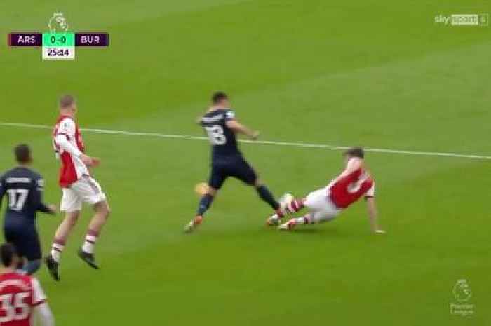 Arsenal fans left livid after Ashley Westwood escapes red card for 'stamp' on Tierney
