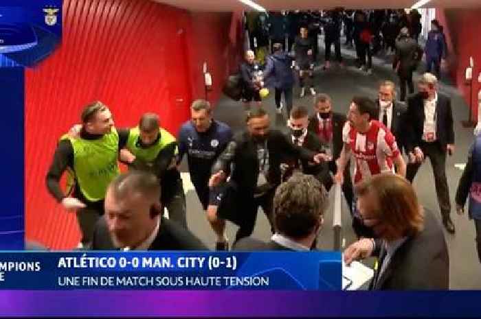 Stefan Savic chases Jack Grealish down the tunnel as police get involved in ugly scenes
