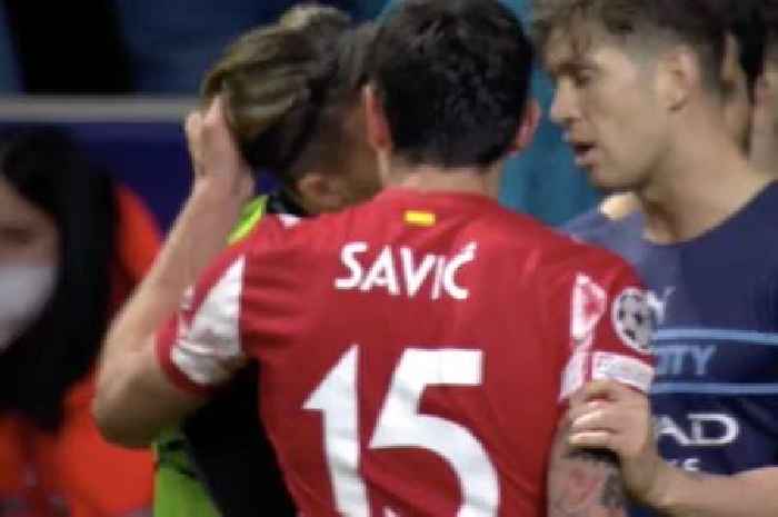 Stefan Savic tugs Jack Grealish's hair in huge brawl during Atletico Madrid vs Man City