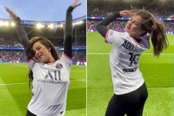 TikTok superstar Addison Rae shows off personalised PSG kit pitchside and wows fans