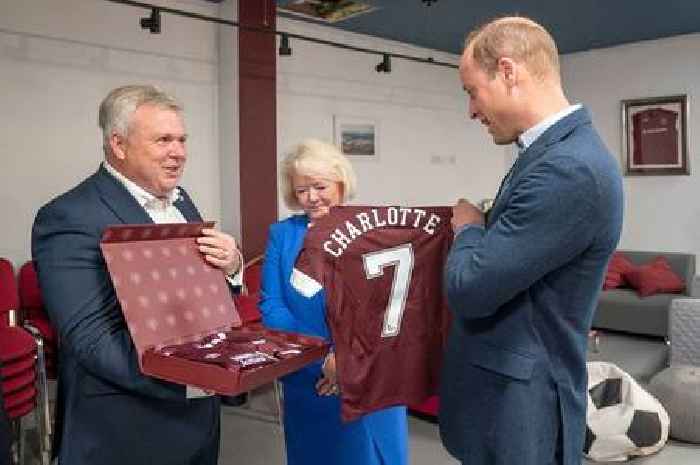 Prince William presented with Hearts shirts for Princess Charlotte during Tynecastle visit