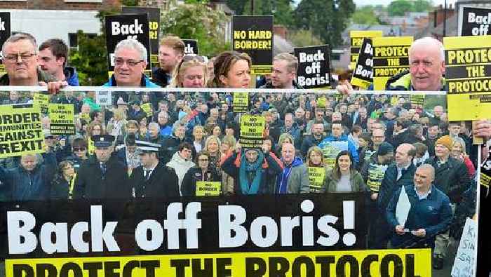 Protestors gather as Boris Johnson arrives in Northern Ireland for party talks
