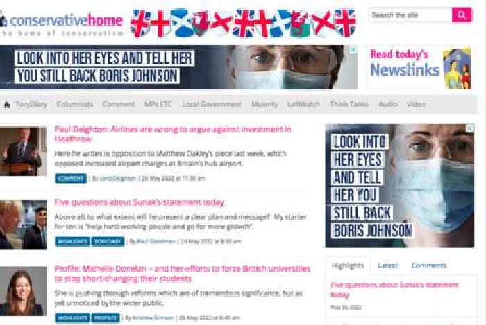 Tory website plastered with Labour adverts calling on MPs to drop Boris Johnson