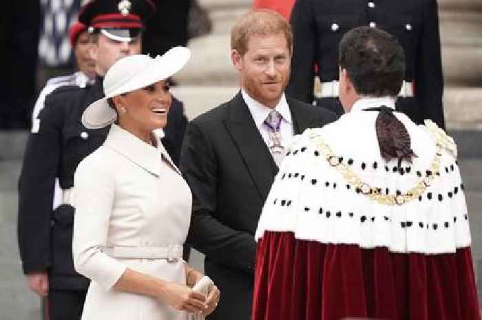 Prince Harry and Meghan Markle arrive at St Paul's Cathedral to mark day two of Platinum Jubilee celebrations