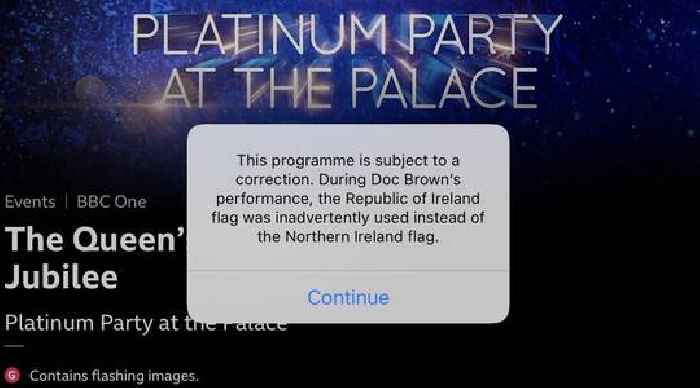 Jubilee concert’s Ireland flag blunder leaves BBC iPlayer viewers with warning programme is ‘subject to correction’