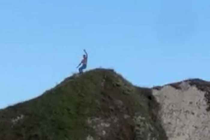 Heart-stopping Old Harry Rocks video shows daredevil tourist's near-miss slip on cliff edge