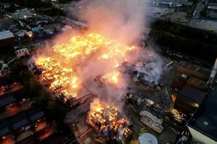 Dramatic drone footage shows massive fire tearing through Birmingham recycling plant