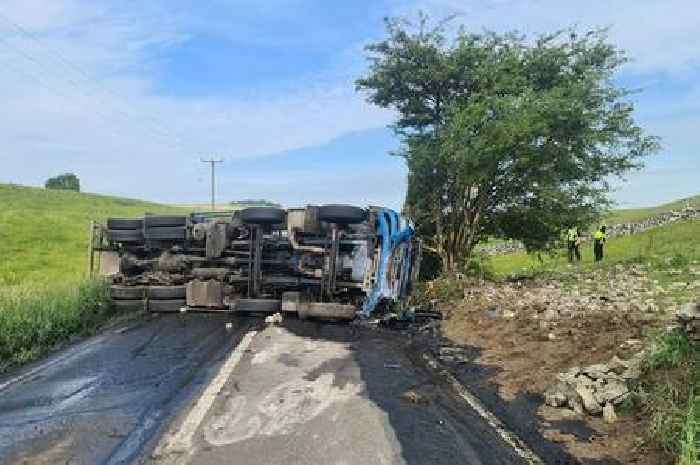 Live updates as overturned lorry shuts main Derbyshire road
