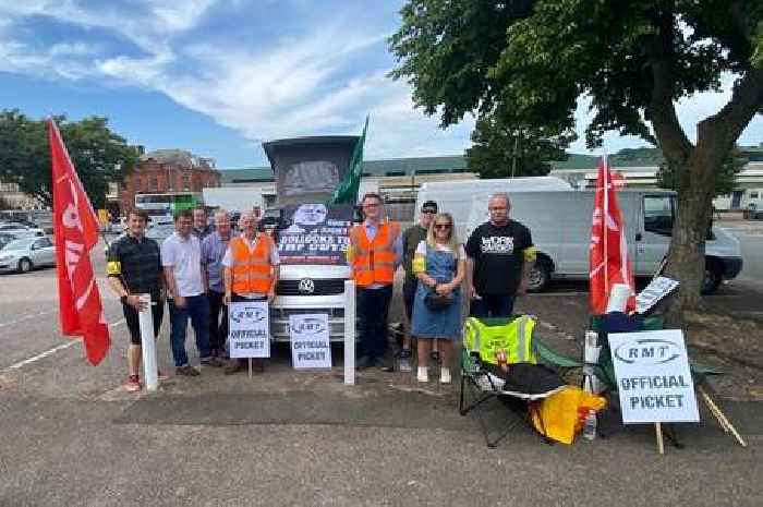 Rail strike in Devon: Workers form picket line outside Exeter St Davids station