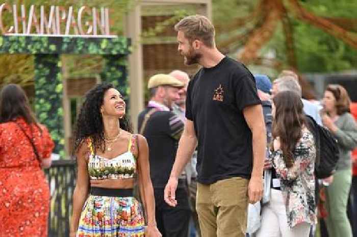 Calvin Harris and Vick Hope look loved up at Glastonbury after surprise engagement