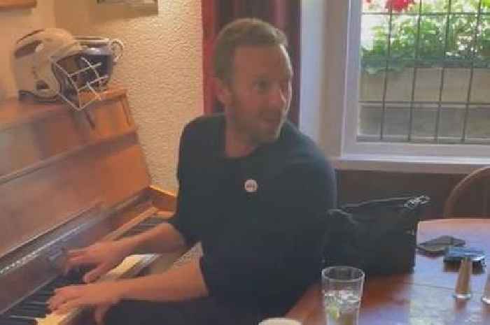 Coldplay's Chris Martin enjoys a pint at near pub on way home from Glastonbury