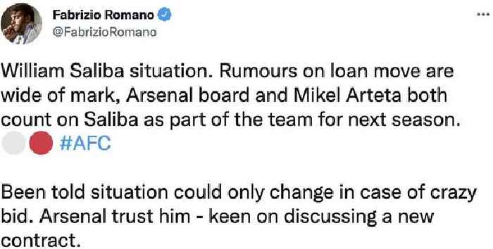 Fabrizio Romano provides fresh update on Arsenal defender William Saliba