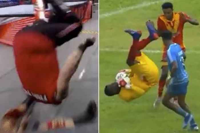 Goalkeeper smashes opponent with somersault cannonball 'straight out of WWE'