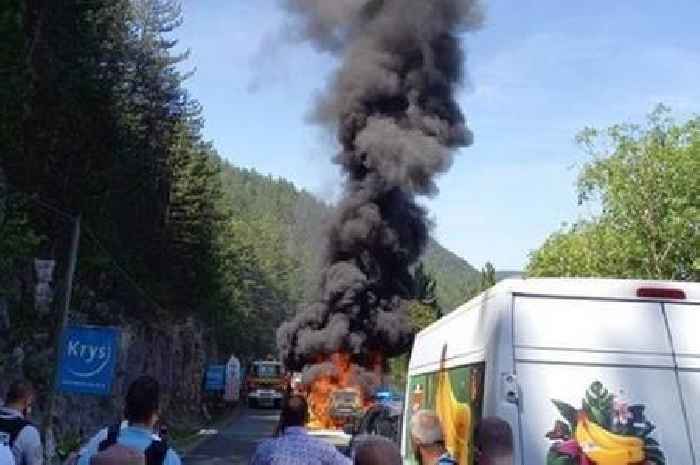 Police car bursts into flames on Tour de France route in Mende