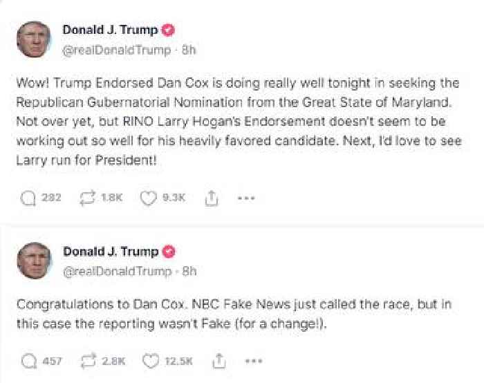 Trump Lashes Out at NBC News While He Celebrates Election-Denier Dan Cox’s Primary Win