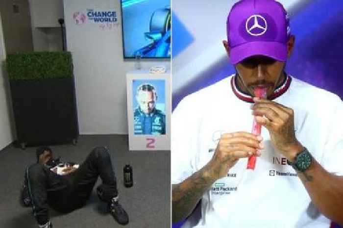 Lewis Hamilton cools down with ice pop after completing French GP with broken water bottle