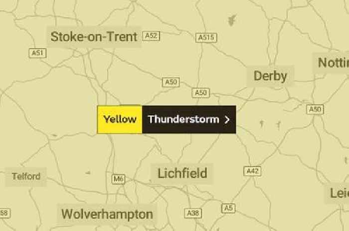 When thunderstorms are due to hit the Potteries as weather warning in place