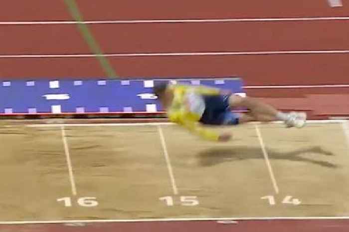 Triple jumper performs 'dead salmon' routine after attempt goes badly wrong
