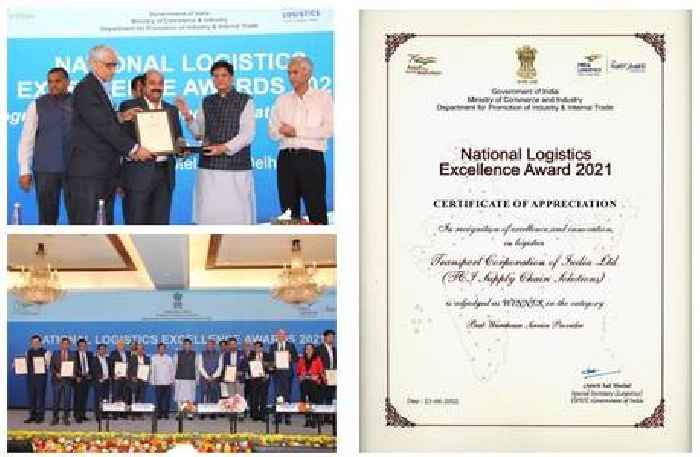 TCI Group Wins India's First National Logistics Excellence Awards, by GOI in 2 Categories - Best Warehouse Service Provider and Best Cold Chain Service Provider