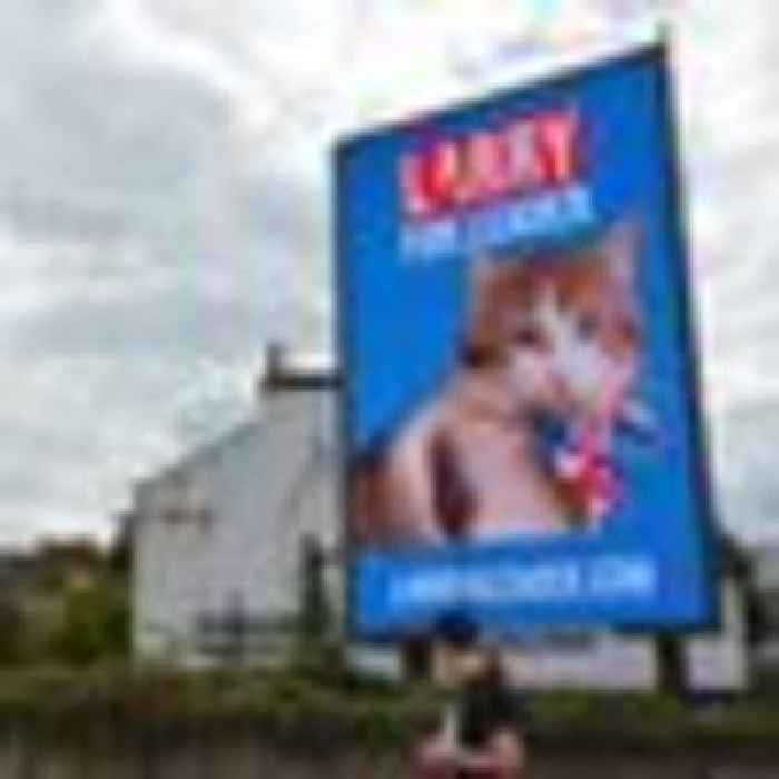 Billboards appear of Larry the cat launching last-minute leadership bid to replace Boris Johnson