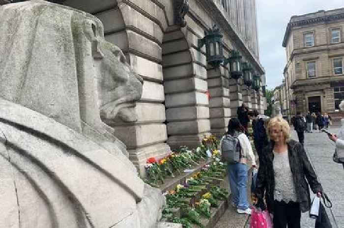 Large floral tribute left at Nottingham Council House in Old Market Square for Queen Elizabeth II