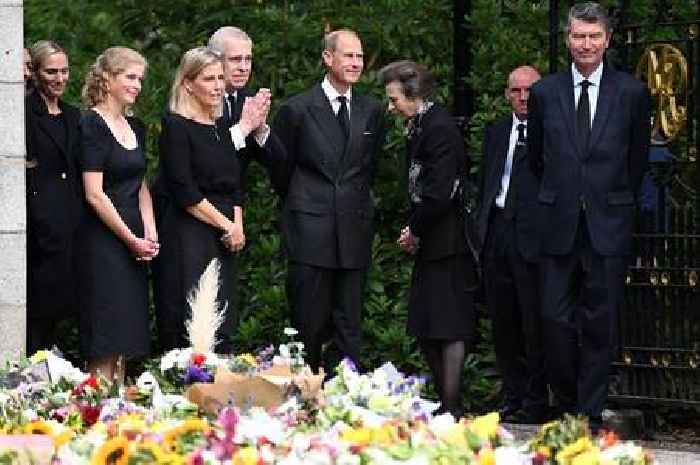 Queen's family view floral tributes at Balmoral as members of the Royal Family attend a prayer service