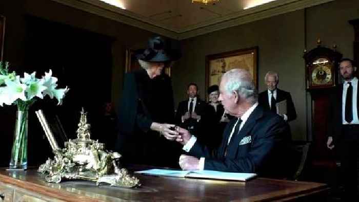 ‘I can’t bear this bloody thing’: King Charles has second pen mishap of the week during NI visit