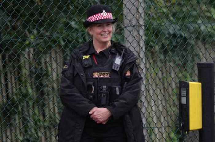 Penny Lancaster assists public in police uniform at RAF Northolt as Queen arrives