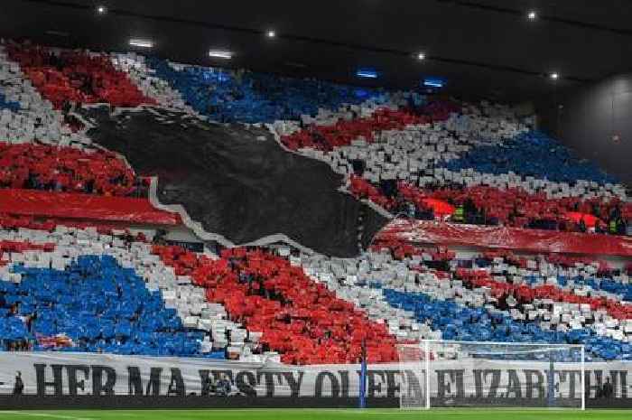 Rangers fans unveil spectacular tifo in tribute to the Queen and belt out national anthem despite UEFA ban