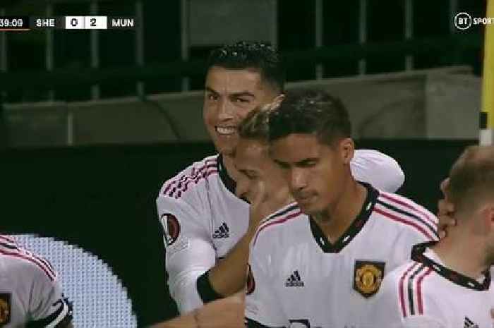 Cristiano Ronaldo is all smiles as he finally scores first goal of season for Man Utd