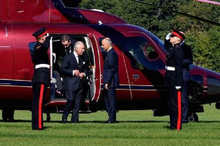 The moment King Charles' helicopter lands in Cardiff park for his first visit as monarch