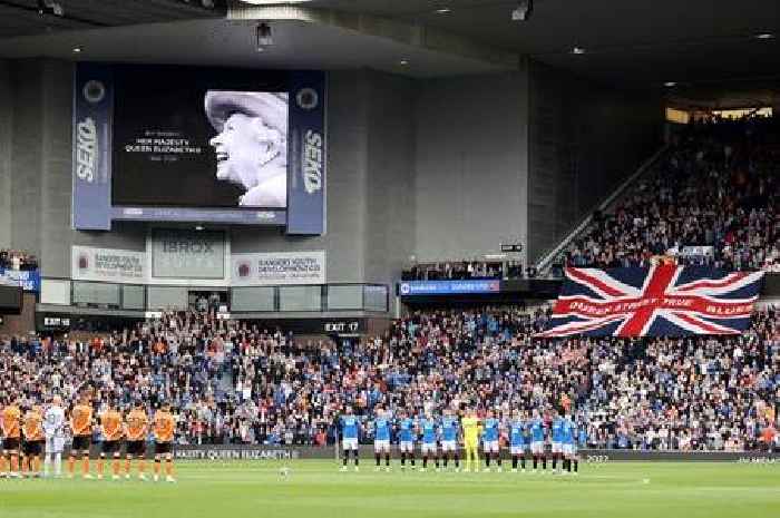 Dundee fans chant 'Lizzie's in a box' during Rangers' silence for the Queen at Ibrox