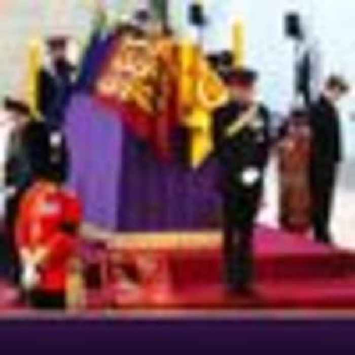 Harry in military uniform as Queen's eight grandchildren hold 15-minute vigil around coffin