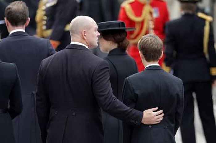 Mike Tindall steps in to console The Queen's youngest grandchild James Viscount Severn at funeral