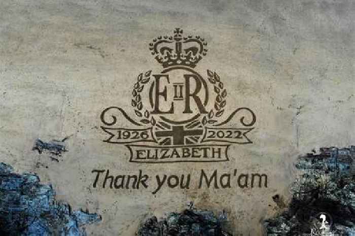 Moving tribute to Queen Elizabeth II as farewell message etched into the sand