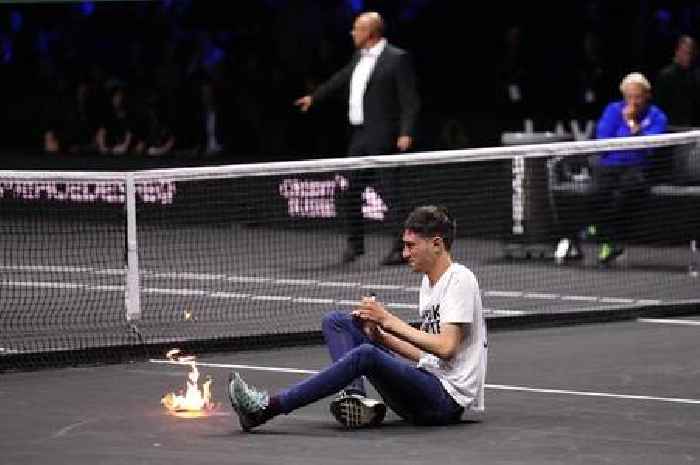 BREAKING Protestor 'sets fire to himself' on tennis court at Laver Cup with fans left gobsmacked