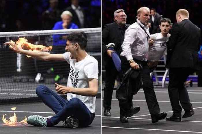 Laver Cup tennis protester under arrest in hospital after setting arm on fire