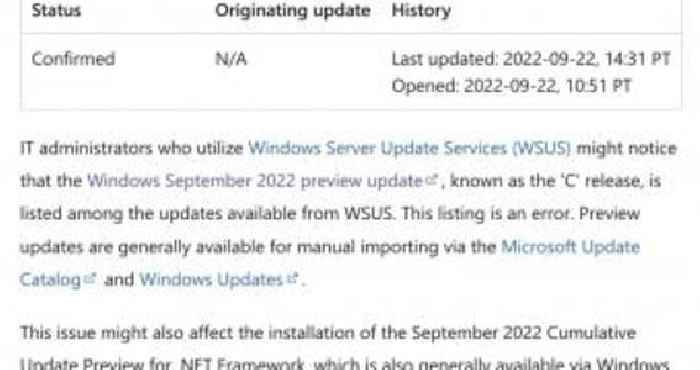 Microsoft Says Update KB5017383 Was Listed in WSUS by Mistake