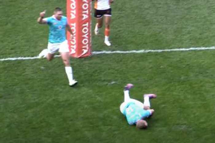 Rugby player knocks himself out scoring a try with nobody near him as 1 million viewers left stunned
