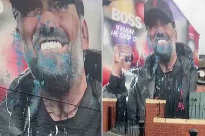 Rangers fans celebrate after Liverpool's new Jurgen Klopp mural defaced by blue paint
