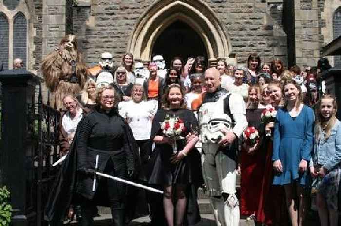 Star Wars superfans get married by 'Kylo Ren' minister in church ceremony with storm troopers