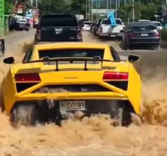Watch Lambo Owner Duck Boat Through Flood Water, Aftermath Is a Bumper Delete
