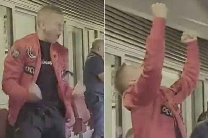Arsenal star Oleksandr Zinchenko goes mad in the stands after Bukayo Saka penalty