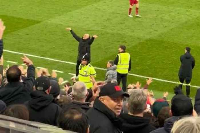 Animated Pep Guardiola spotted winding up Liverpool fans with sideline theatrics
